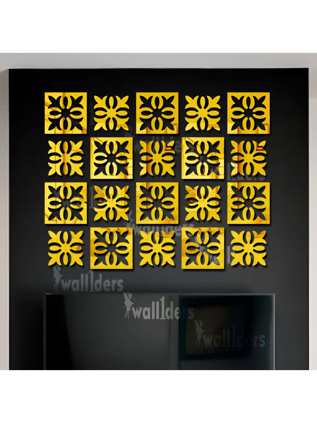 Wall1ders Gold Toned 20 Pieces Acrylic Attractive Pattern Mirror Wall Stickers