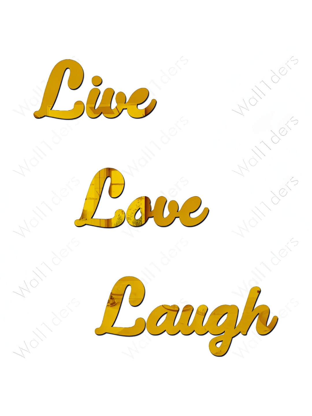 Wall1ders Gold Toned 3 Pieces Live Love Laugh Mirror Wall Stickers