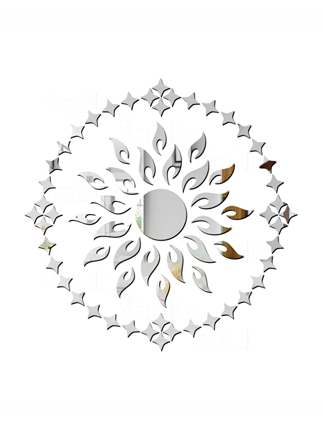 Wall1ders Silver Toned 75 Pieces Acrylic Sun Mirror Wall Stickers