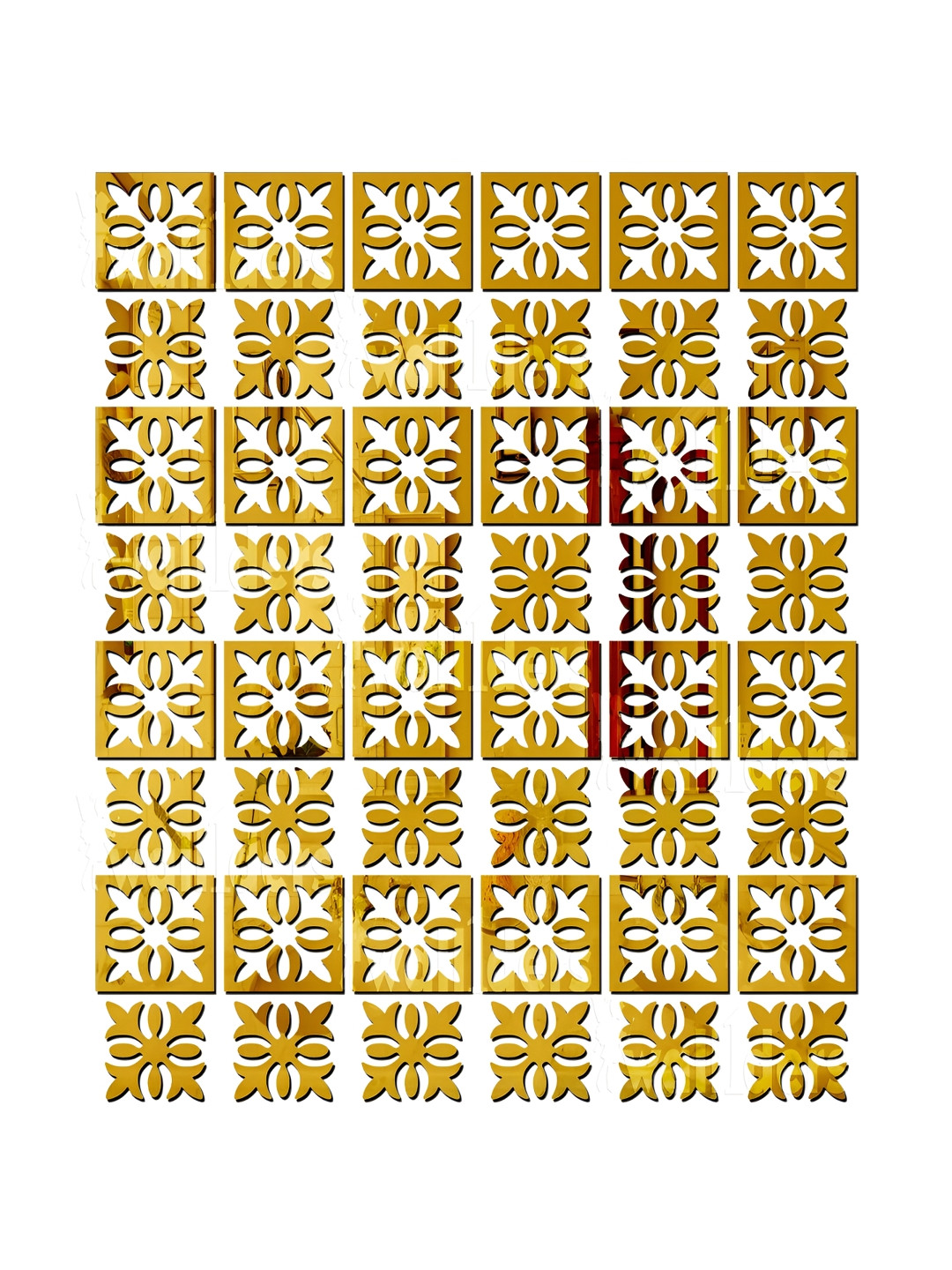 Wall1ders Yellow 48Pcs Abstract Attractive Pattern Mirror Wall Stickers