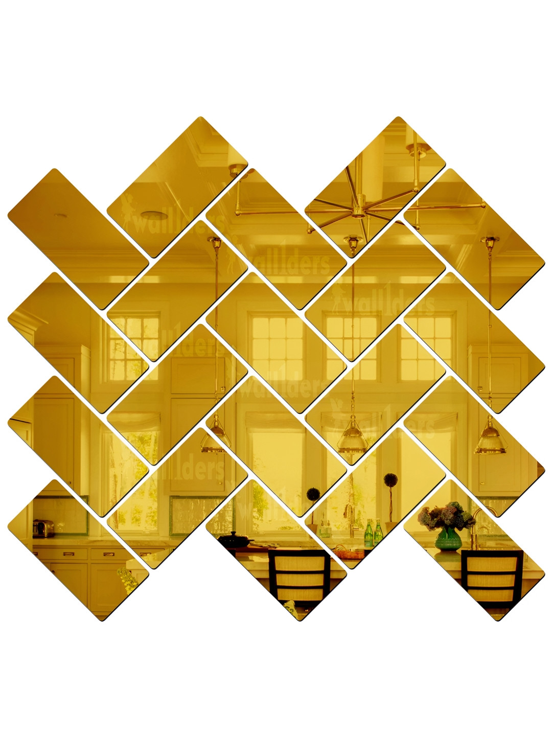 Wall1ders 20 Pieces Gold Toned Patterned Mirror Wall Stickers