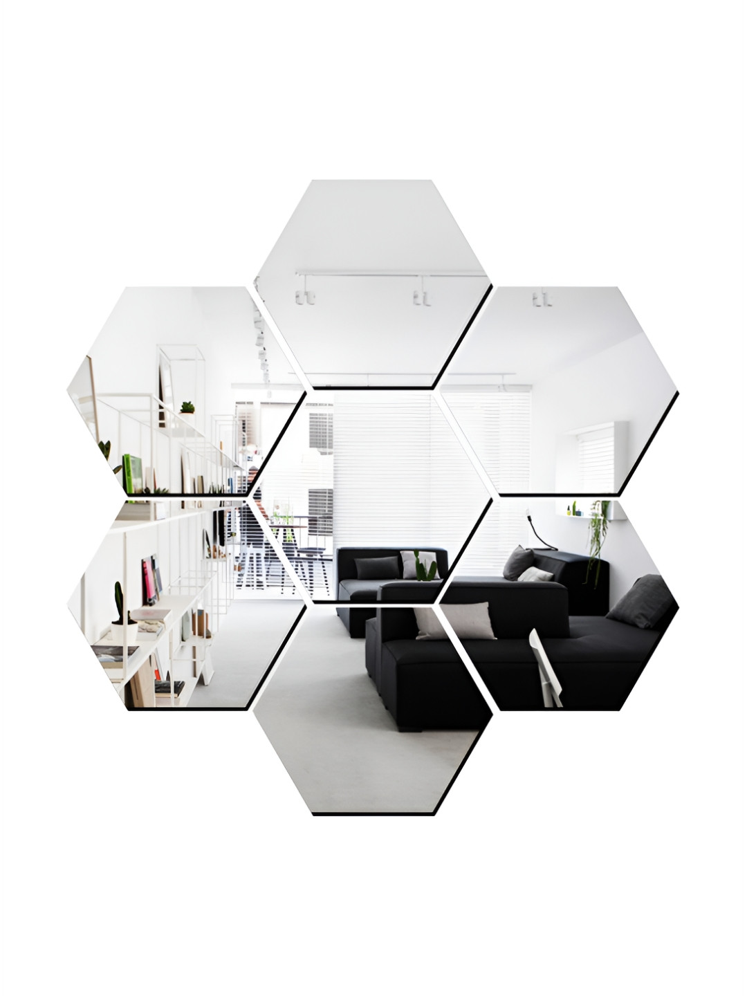 Wall1ders 7 Pieces Silver Hexagon Shaped Mirror Wall Stickers