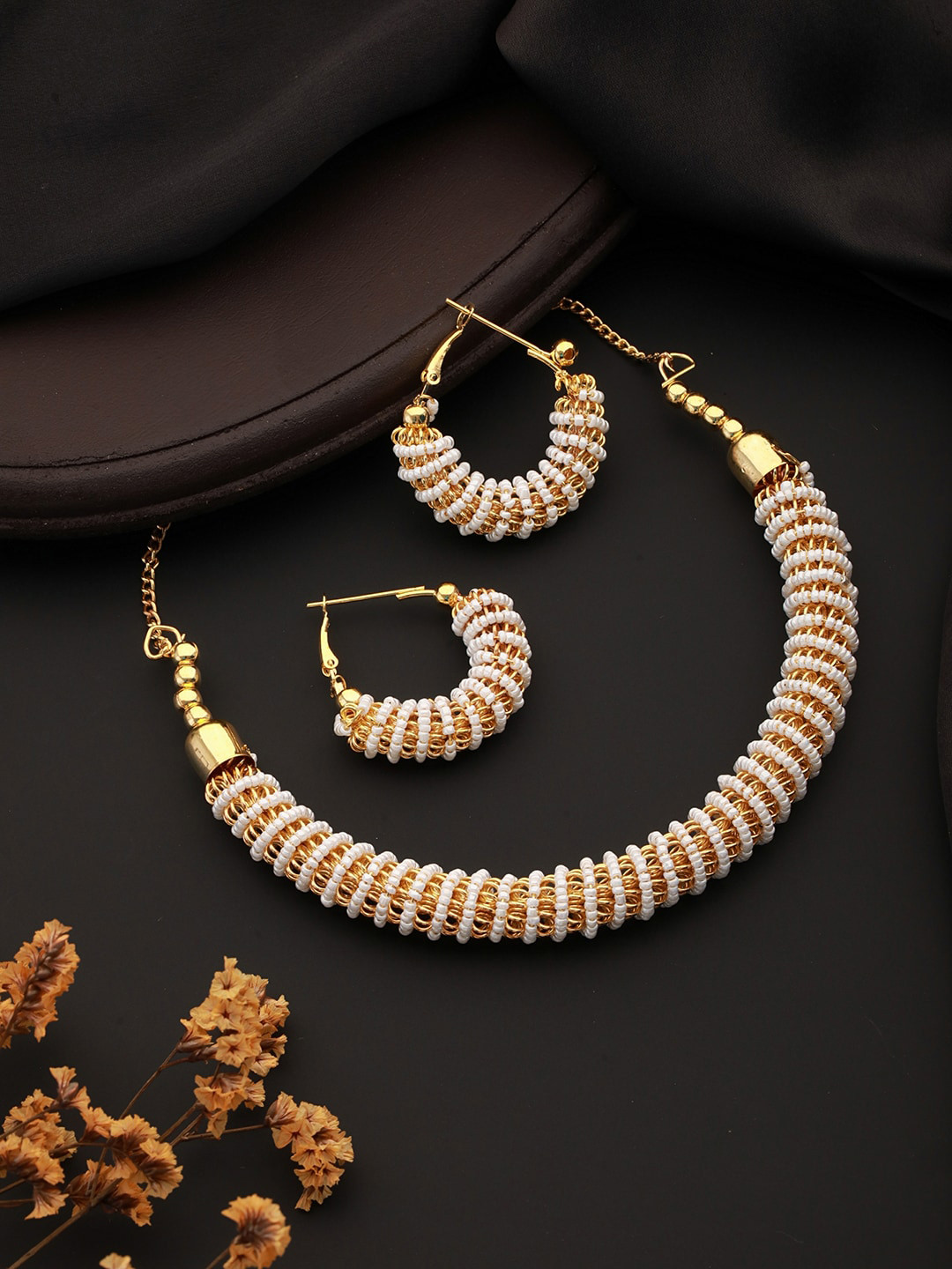 Aadvik Designs Gold-Plated Beaded Necklace & Earrings