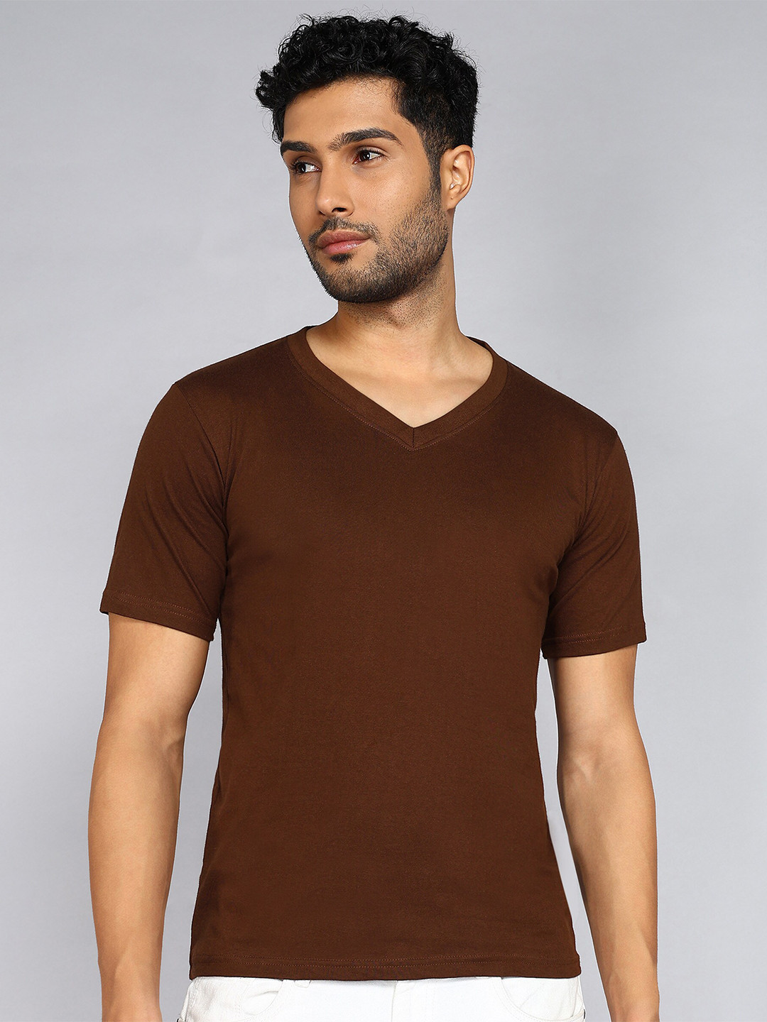 Fleximaa V-Neck Short Sleeves Pure Cotton T-shirt