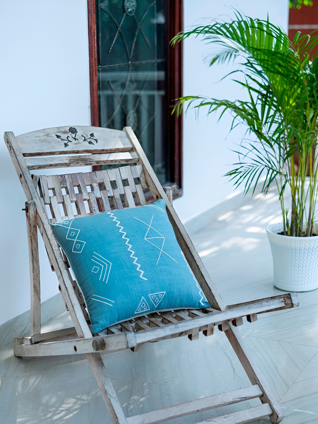 ABSTRACT INDIA Blue Embroidered Cotton Breathable Square Cushion Cover - 16 x 16 Inches