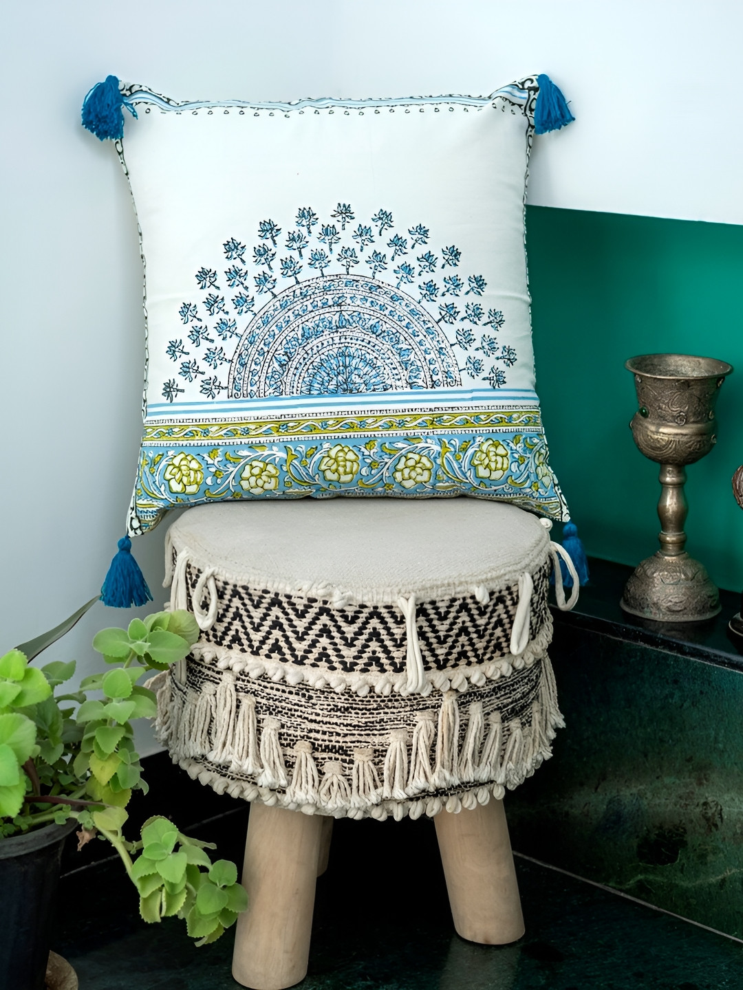 ABSTRACT INDIA White Cotton Square Cushion Cover