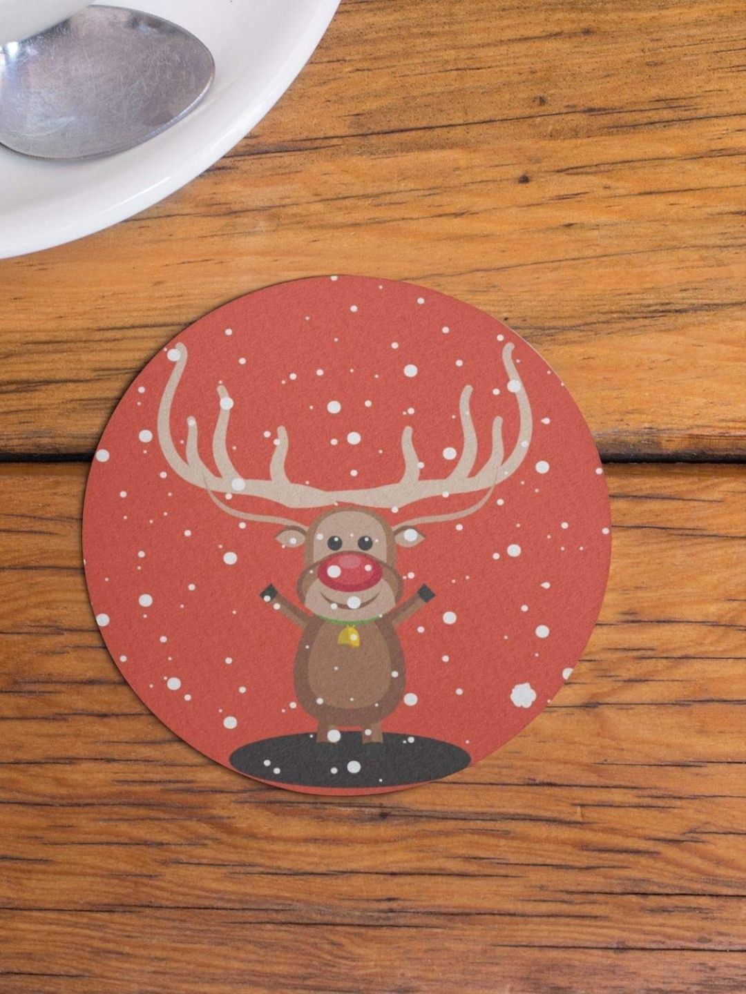 THEYAYACAFE Red & Green 4 Pieces Xmas Icon Printed Acrylic Table Coasters