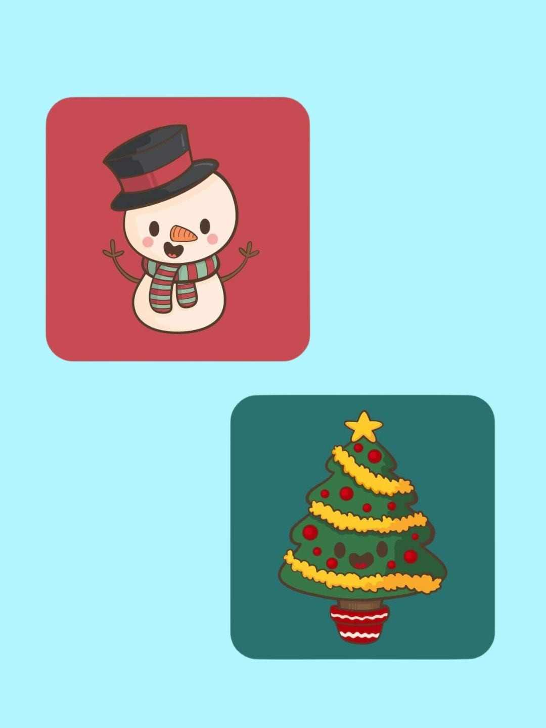 THEYAYACAFE Red & Green 4 Pieces Santa Clause Printed Acrylic Table Coasters