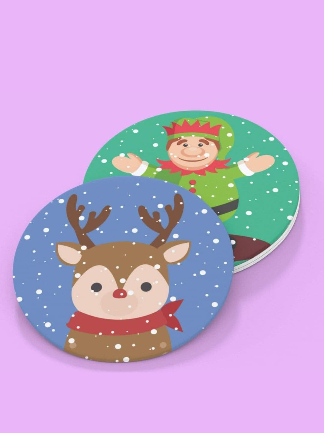 THEYAYACAFE Red & Green 4 Pieces Snowman Socks Printed Acrylic Table Coasters