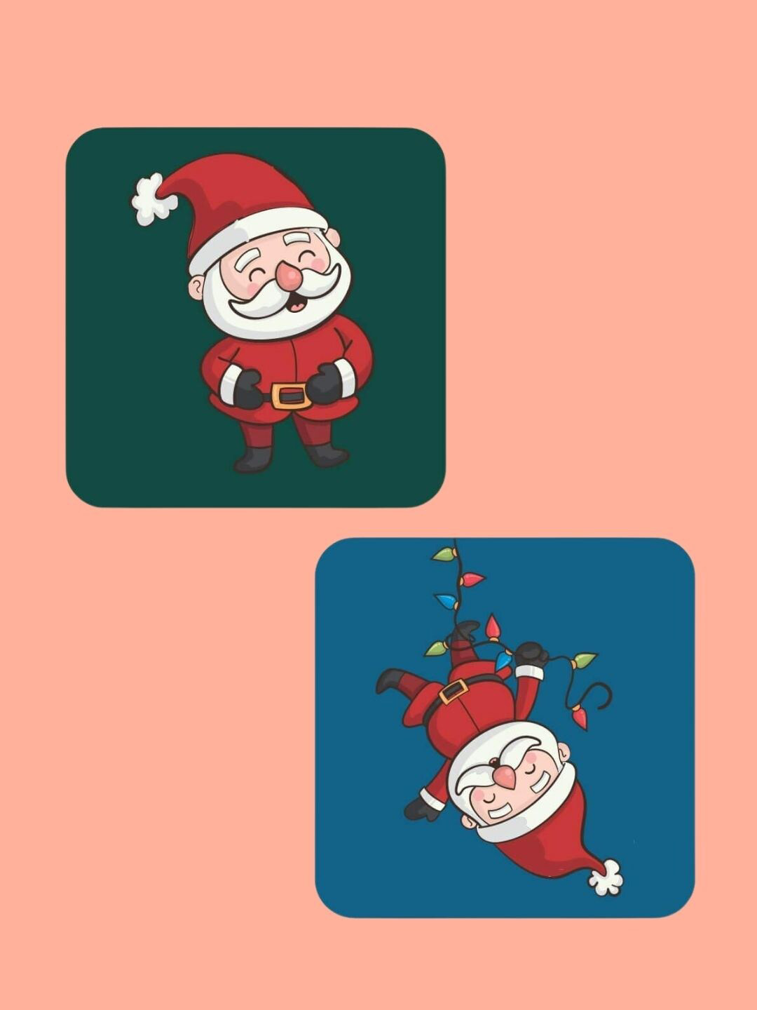 THEYAYACAFE Blue & Green 4 Pieces  Merry Christmas Printed Acrylic  Table Coasters