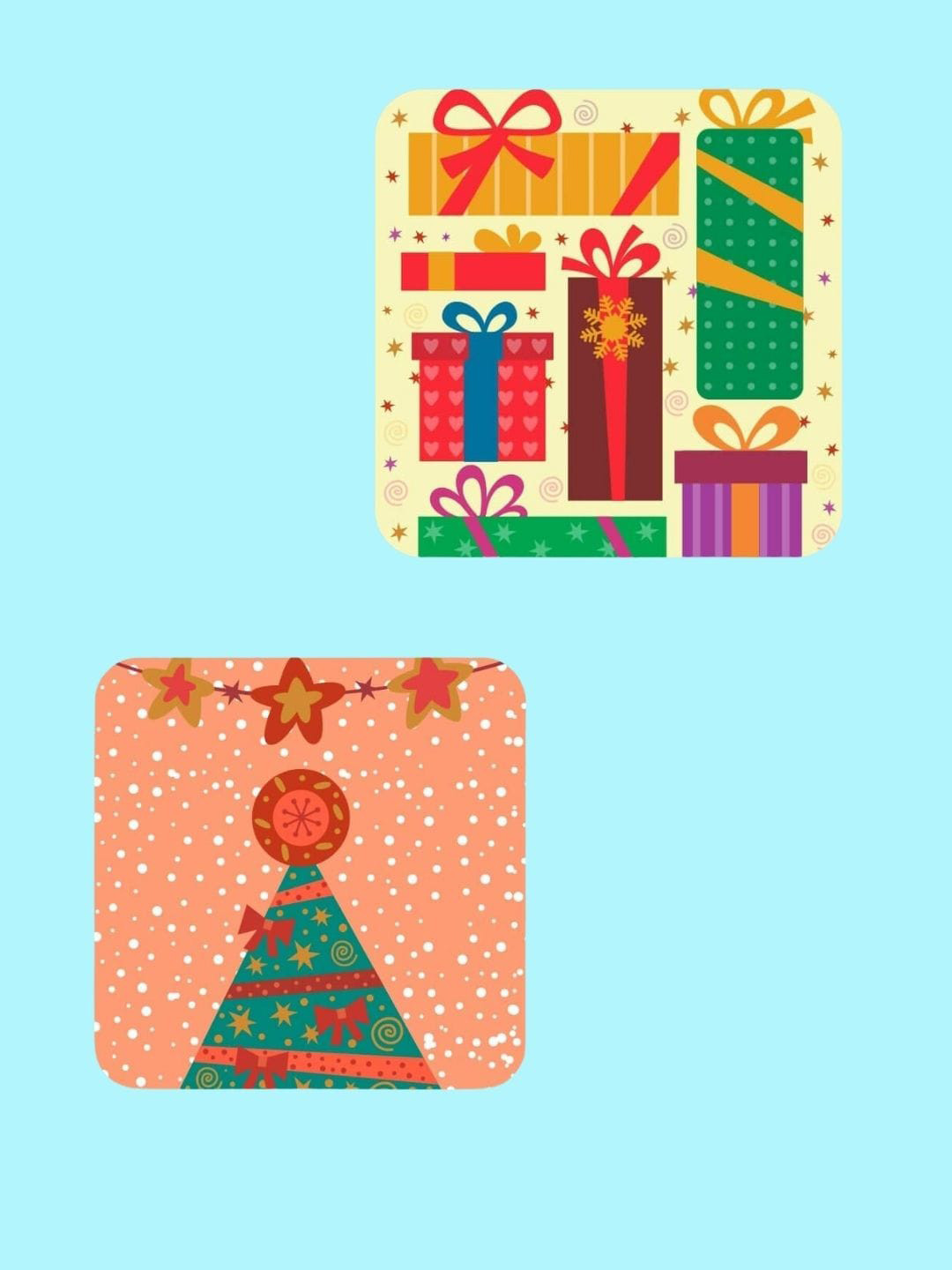 THEYAYACAFE Green & Orange 4 Pieces Reindeer Santa Claus Printed Acrylic Table Coasters