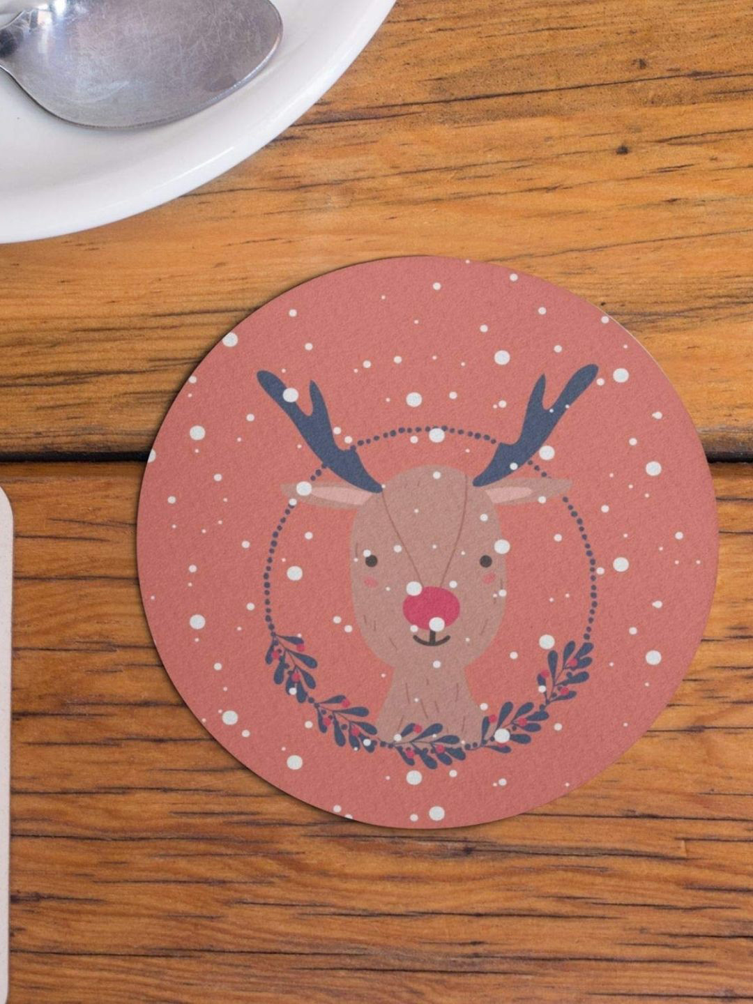 THEYAYACAFE Red & Green 6 Pieces Santa Clause Snowflake Printed Acrylic Table Coasters