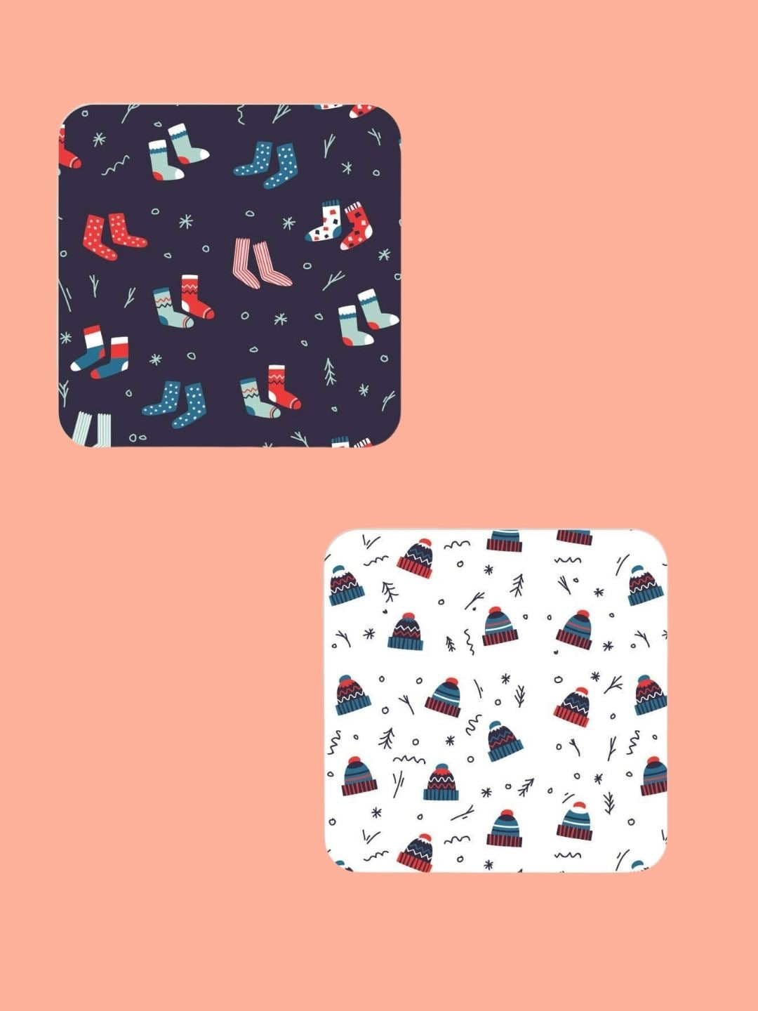 THEYAYACAFE White & Blue 4 Pieces Christmas Bell Printed Acrylic Table Coasters