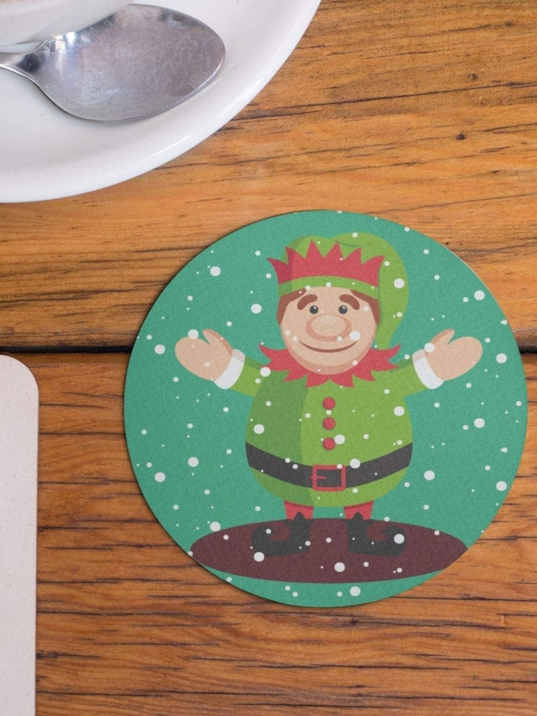 THEYAYACAFE Red & Green 4 Pcs Snowflake Snowman Christmas Printed Acrylic Table Coasters