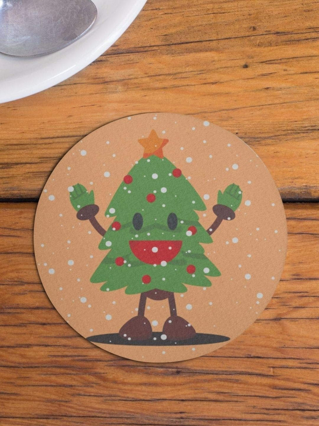 THEYAYACAFE Purple & Green 4 Pcs Santa Snowflake Reindeer Printed Acrylic Table Coasters