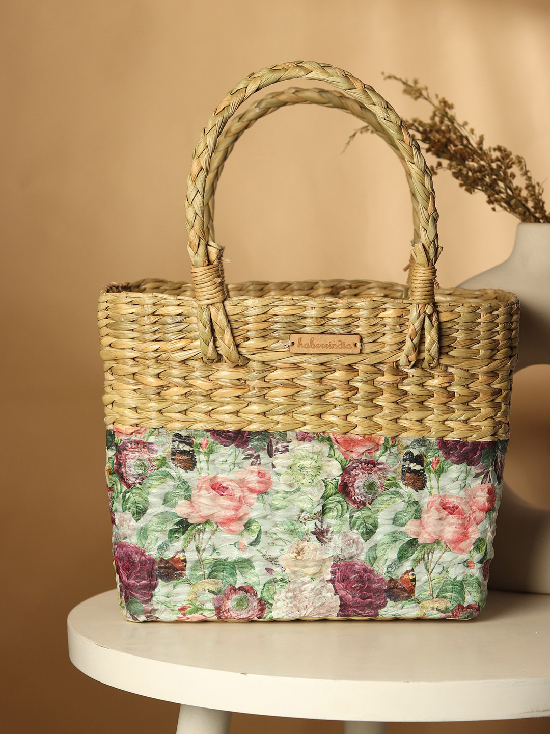 HABERE INDIA Textured Self Design Jute Handheld Bag