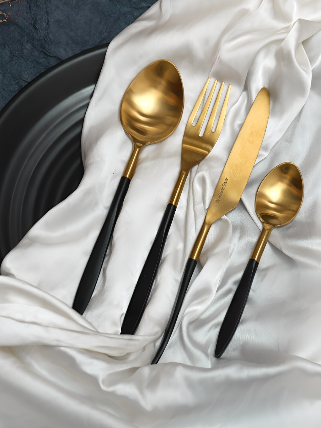 Decor de Maison Midnight Opulence Gold Toned & Black 24 Pieces Stainless Steel Cutlery Set
