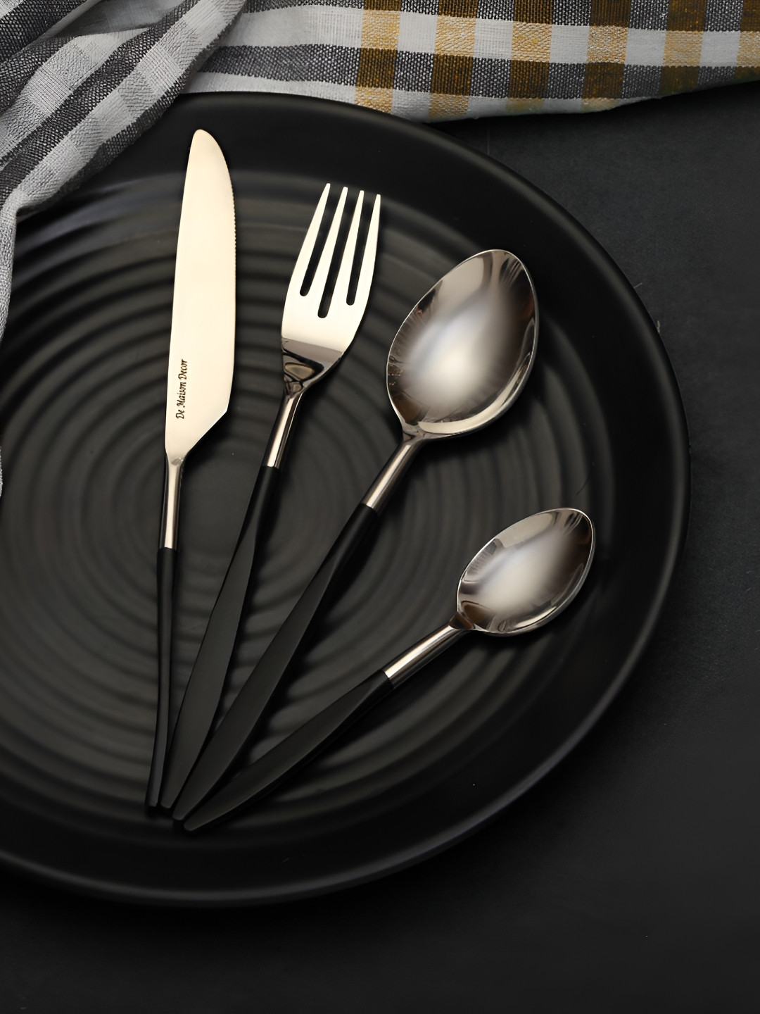 Decor de Maison Midnight Opulence Black 24 Pcs Stainless Steel Cutlery Set