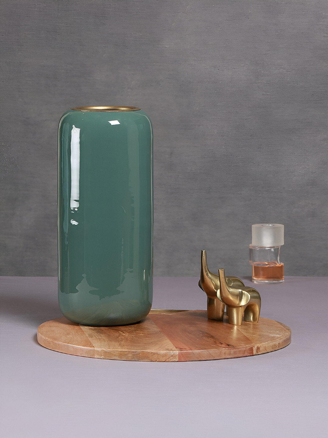 Manor House Jeeva Green & Gold Toned Cylindrical Shaped Flower Vase