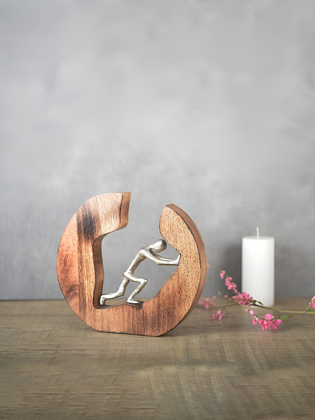 Manor House The People Man Pushing Limit Silver Metal Metallic Living Room Medium Showpiece - 10.9 Inches