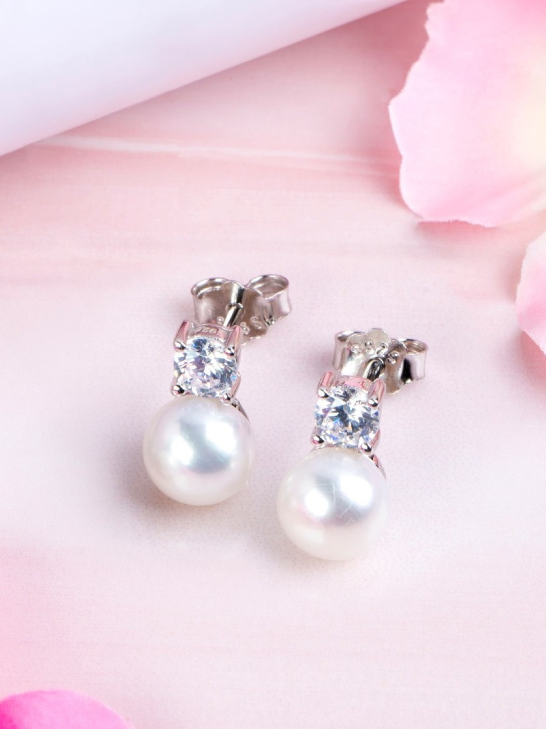 Zavya 925 Pure Sterling Silver Rhodium-Plated Pearls-Studded Circular Studs Earrings