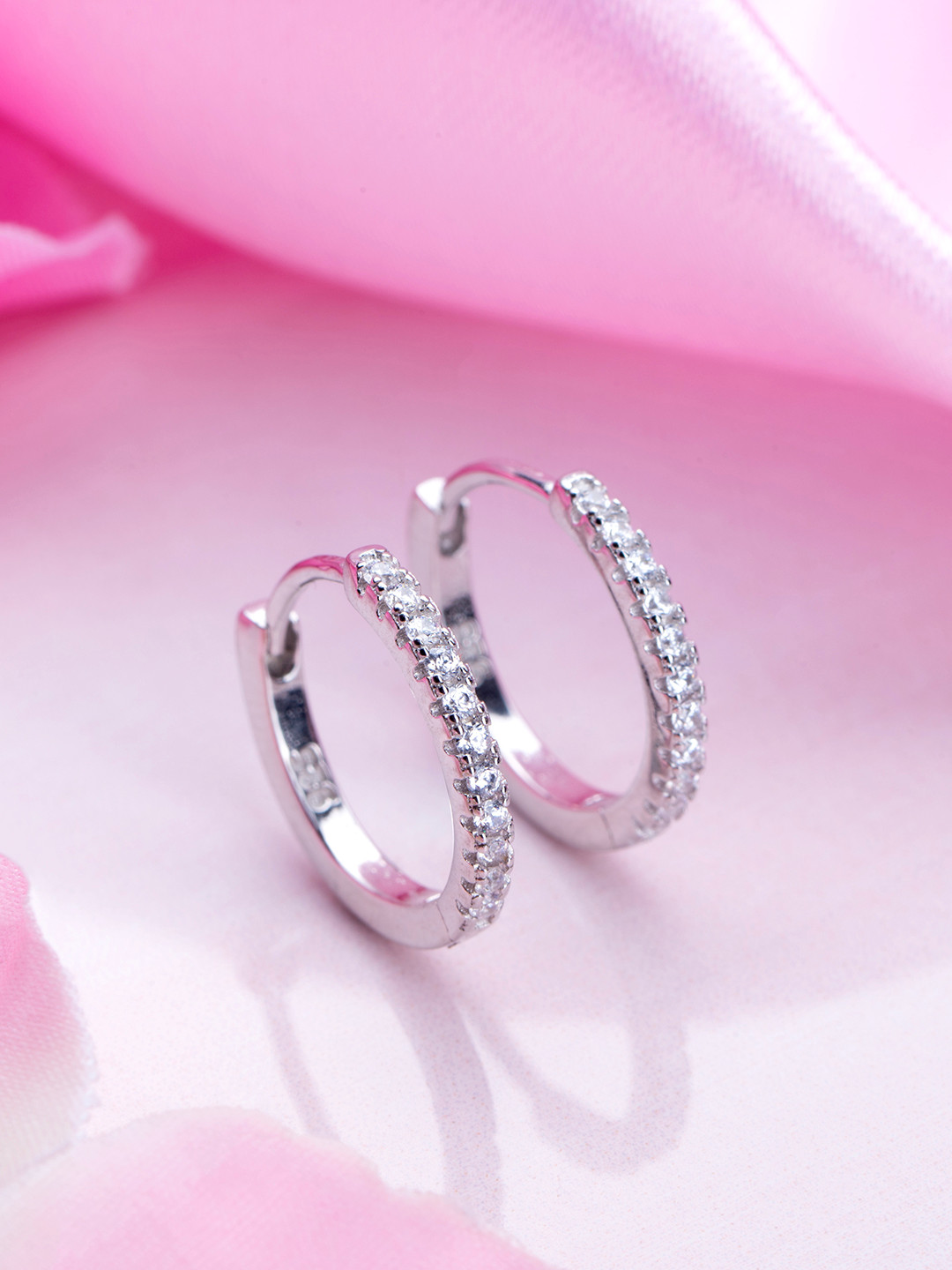 Zavya 925 Pure Sterling Silver Rhodium-Plated CZ Circular Hoop Earrings