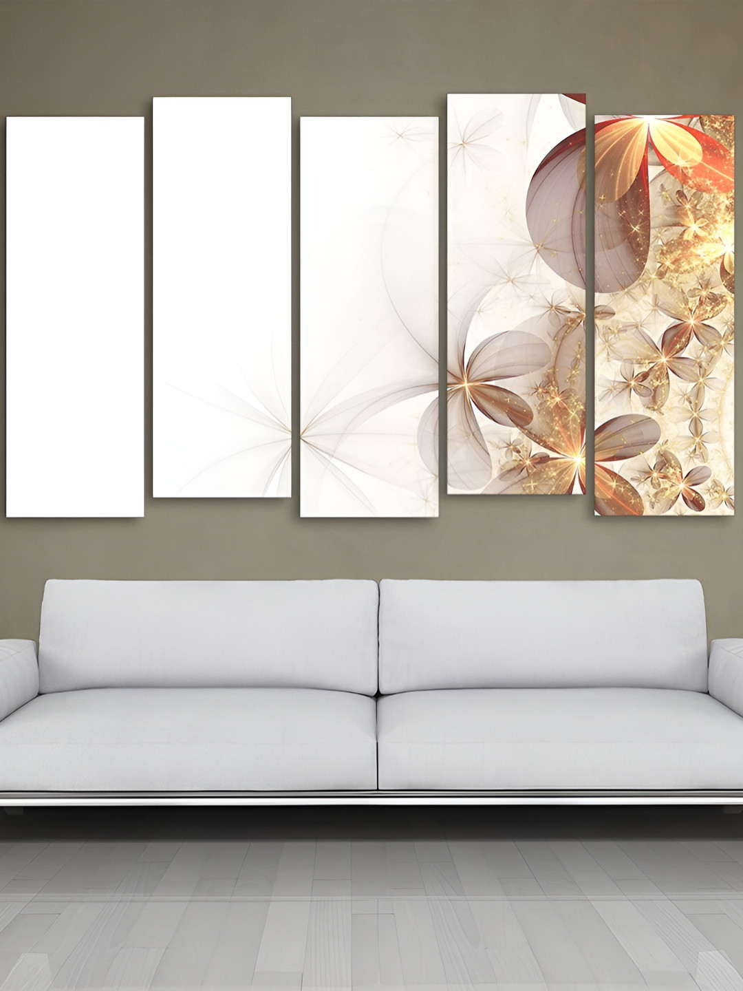 Casperme White & Gold Toned 5 Pieces Wooden Painting Wall Arts