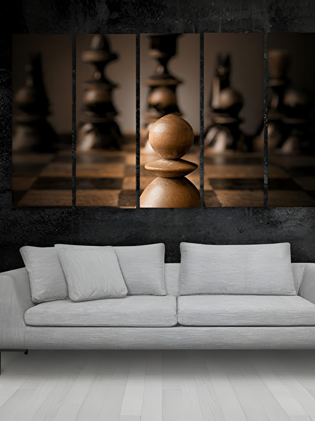 Casperme Beige & Brown 5 Pieces Chess Wooden Paintings Wall Arts