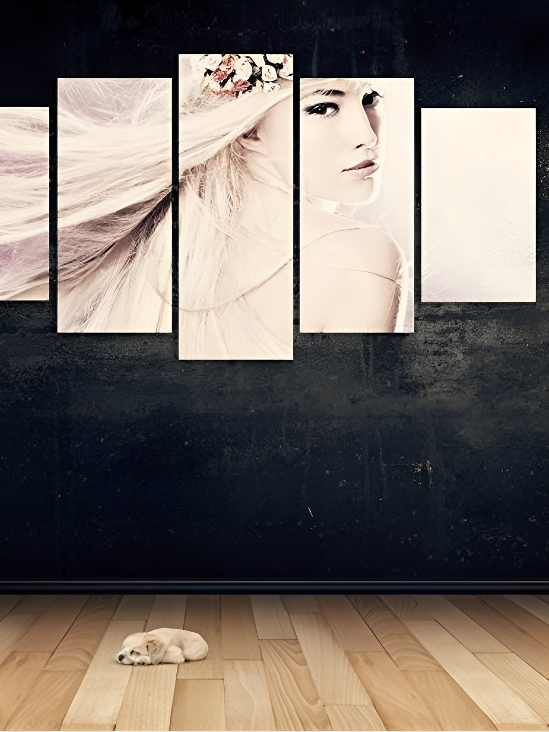 Casperme White 5 Pieces Modern Wooden Paintings Wall Arts