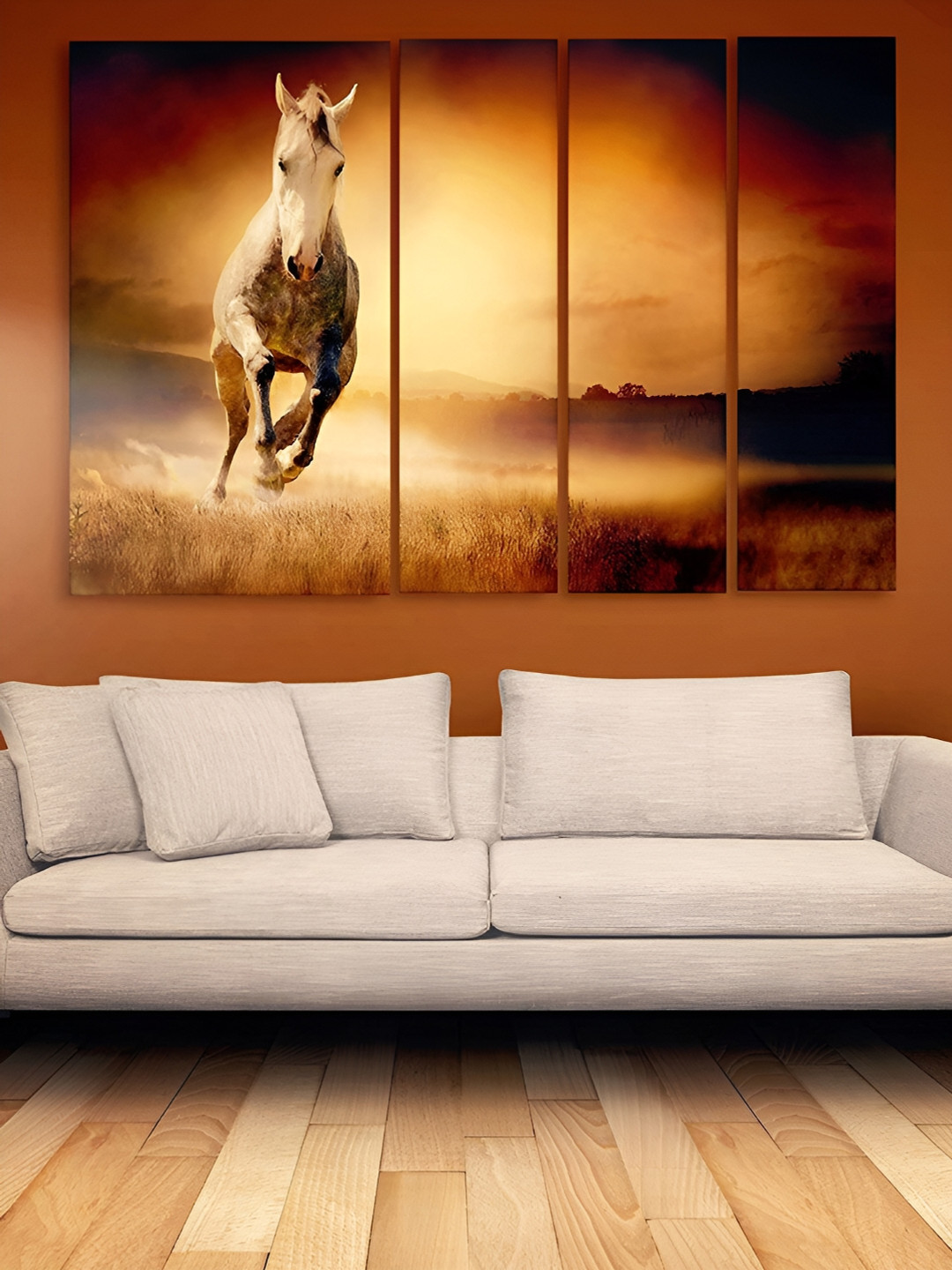 Casperme White & Brown 4 Pieces Horse Wooden Painting Wall Arts