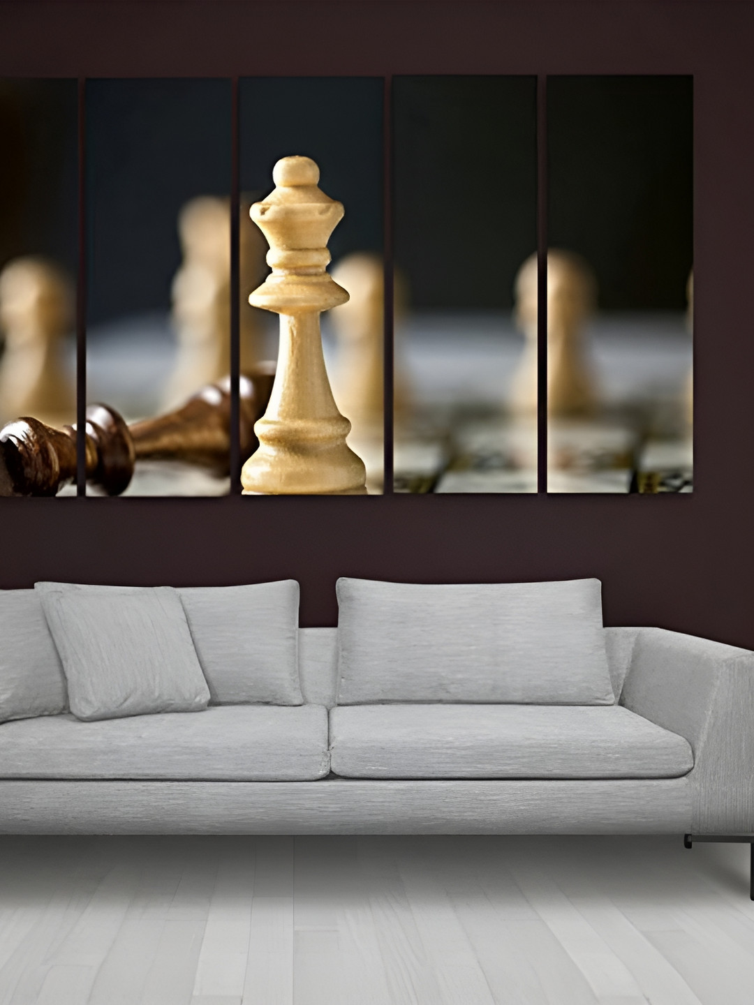 Casperme Beige & Brown 5 Pieces Chess Wooden Paintings Wall Arts