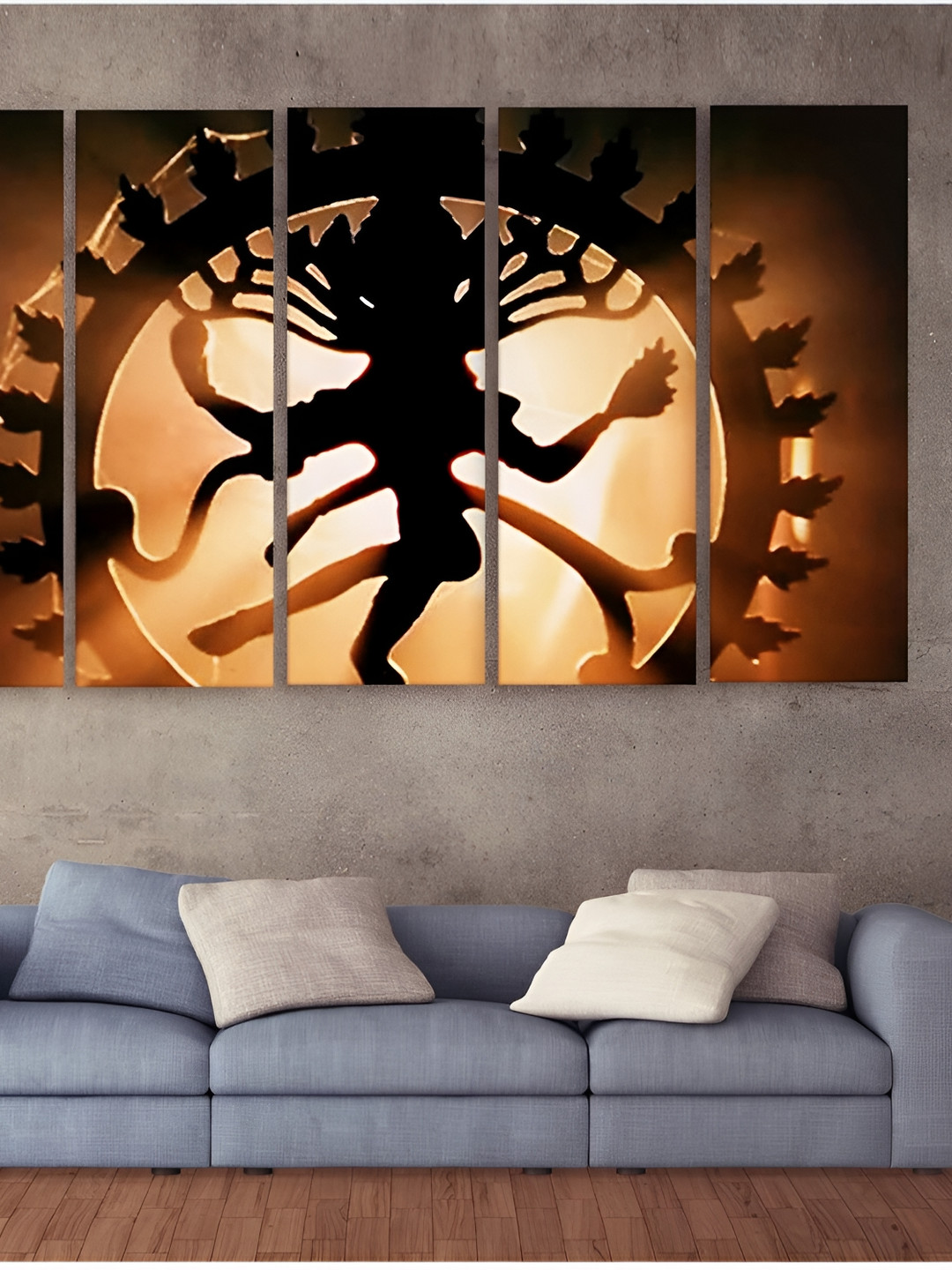 Casperme Natraja Wood 5 Pcs Wall Rectangle Paintings Wall Art - 47.6x30In