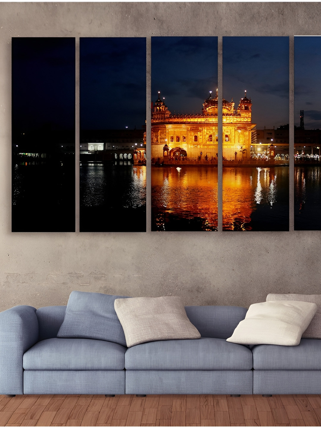 Casperme Gold Toned & Black 5 Pieces Golden Temple Wooden Paintings Wall Arts
