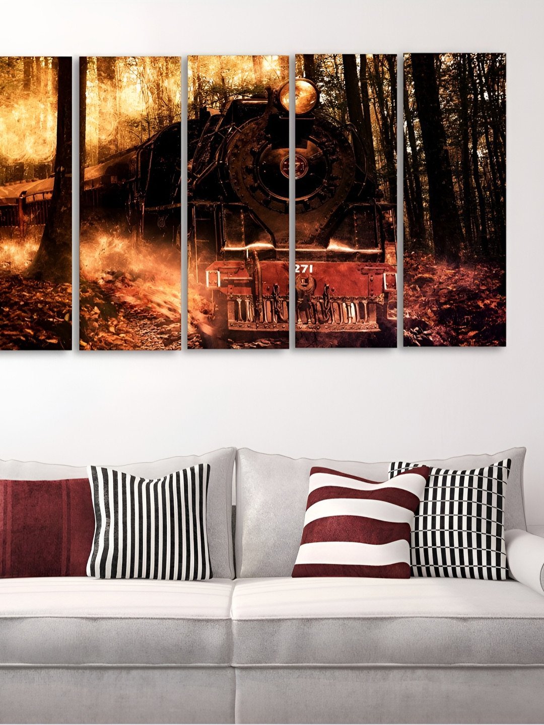 Casperme Wood 5 Pcs Wall Rectangle Paintings Wall Art - 47.63 x 30in