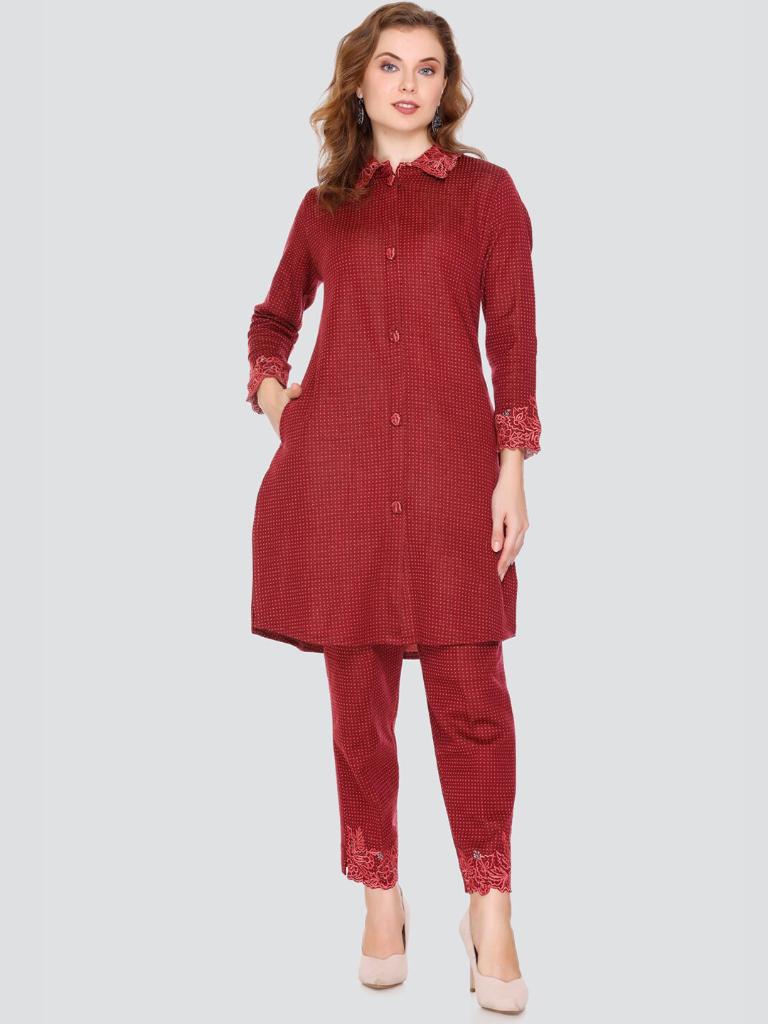 Elthia Self Design Shirt Collar Shirt With Trouser