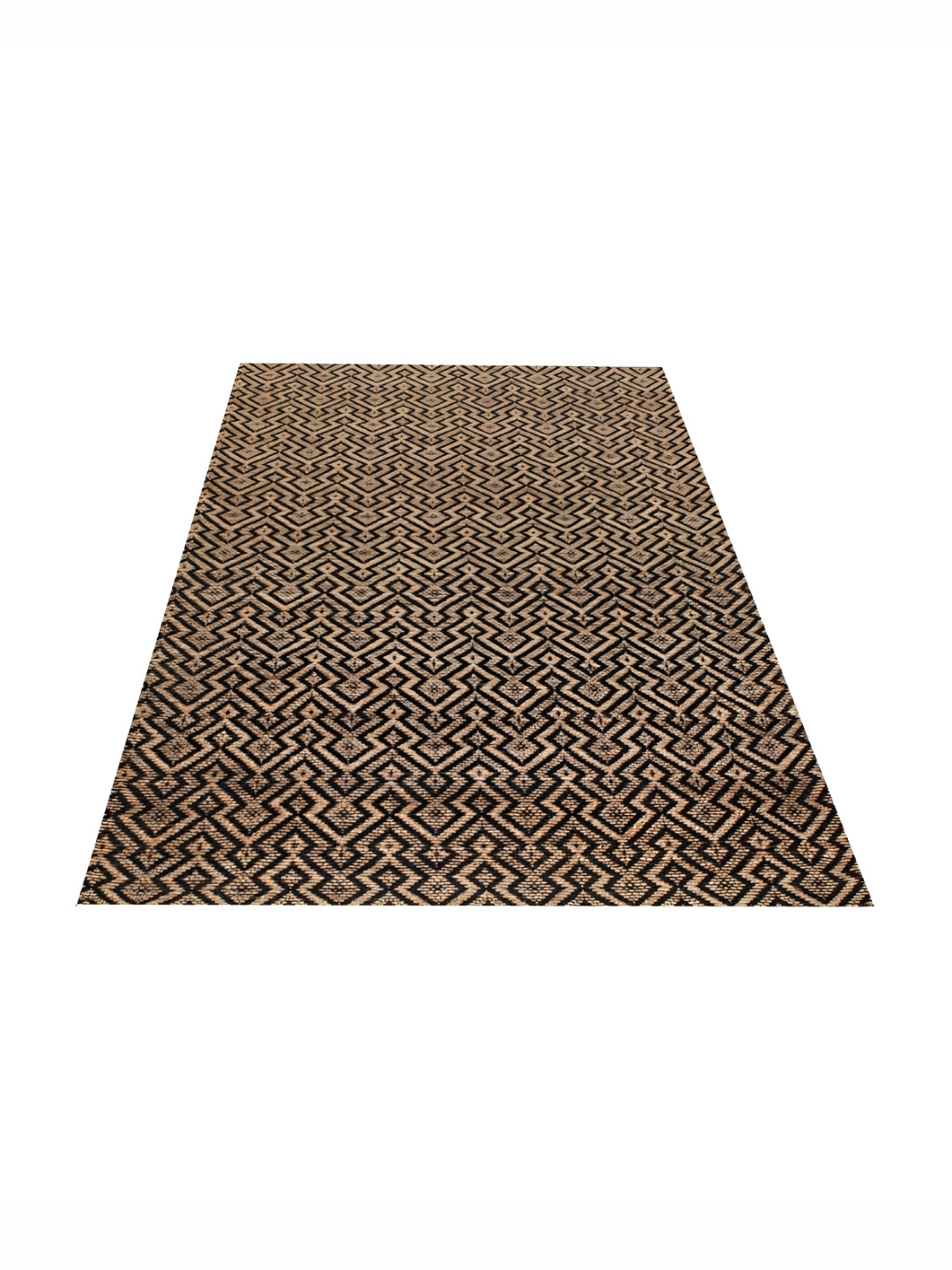 MRIC Beige & Black Geometric Handmade Hemp Carpet