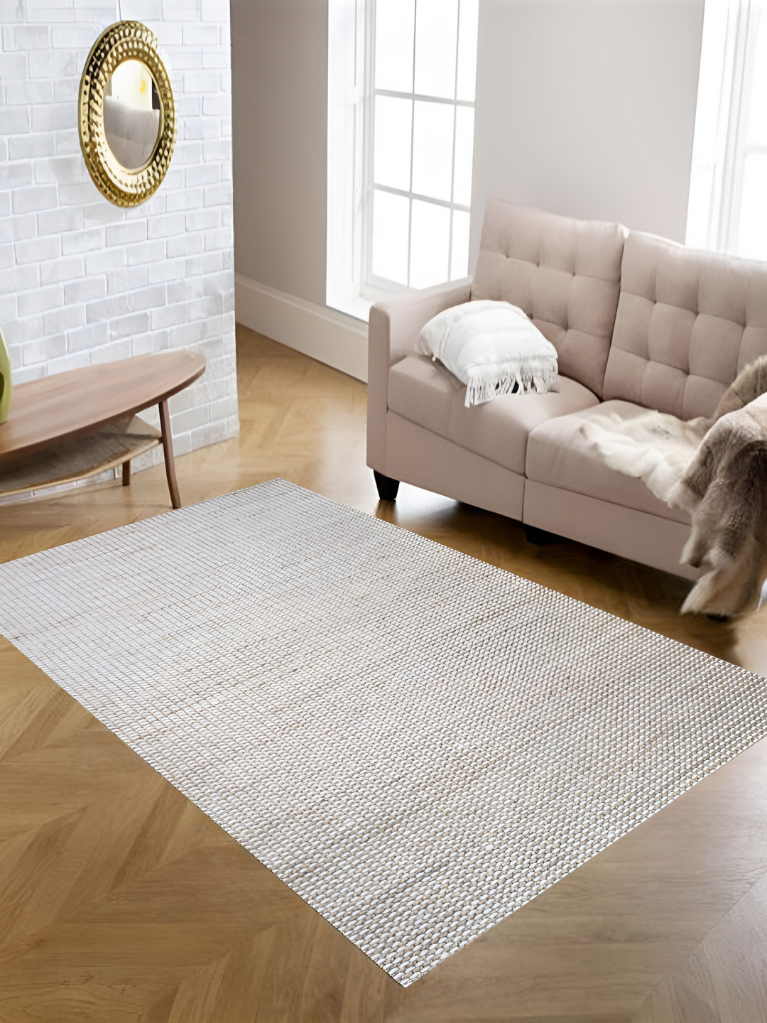 MRIC Beige Geometric Handmade Hemp Carpet