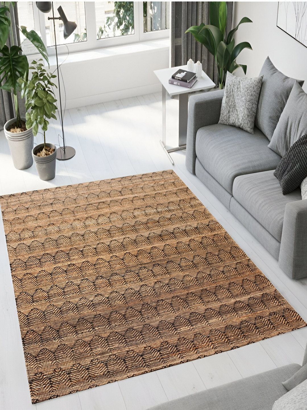 MRIC Beige Geometric Handmade Hemp Carpet