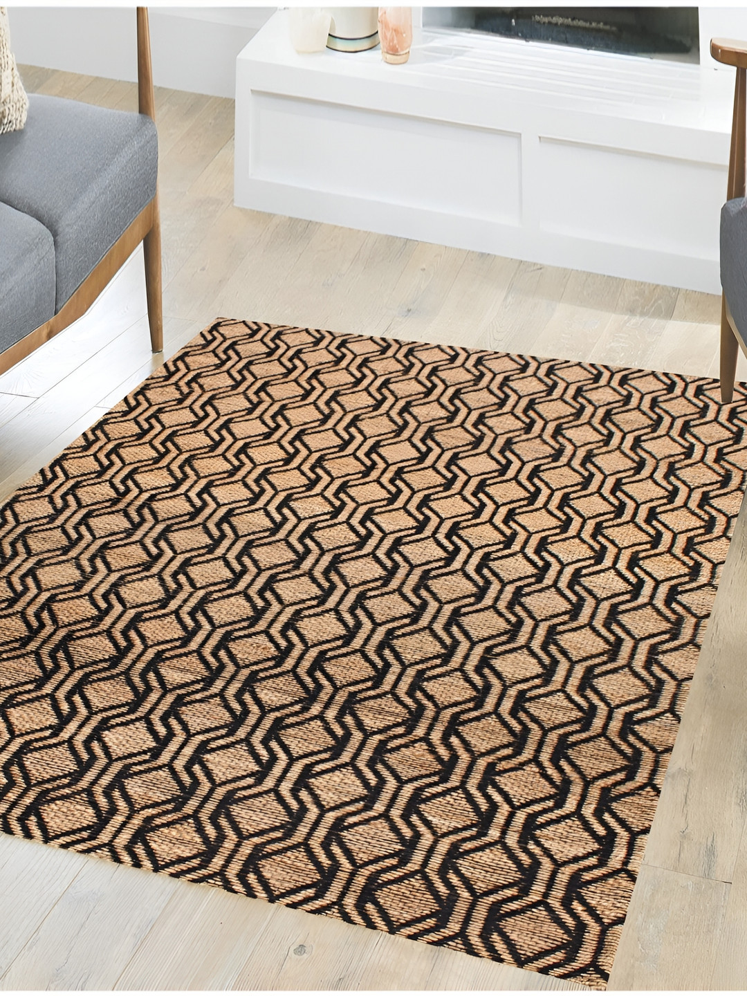MRIC Beige Geometric Handmade Hemp Carpet