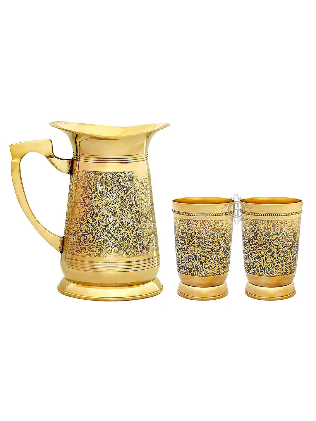 DSH Crafting Your Curiosity Gold Toned 3 Pieces Brass Water Jug With Glasses
