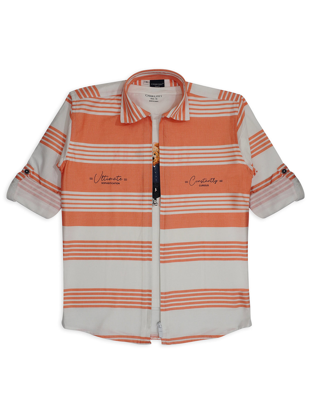 CHARCHIT Boys Comfort Horizontal Striped Pure Cotton Casual Shacket With T-shirt