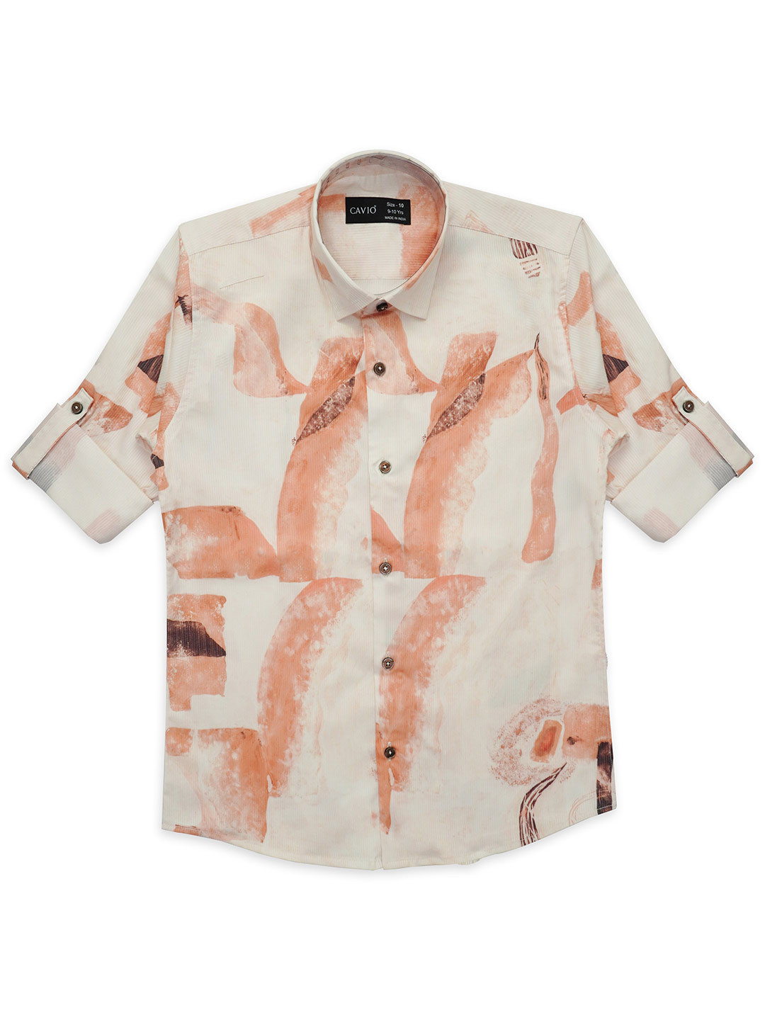 CAVIO Boys Comfort Abstract Printed Spread Collar Roll-Up Sleeves Cotton Casual Shirt