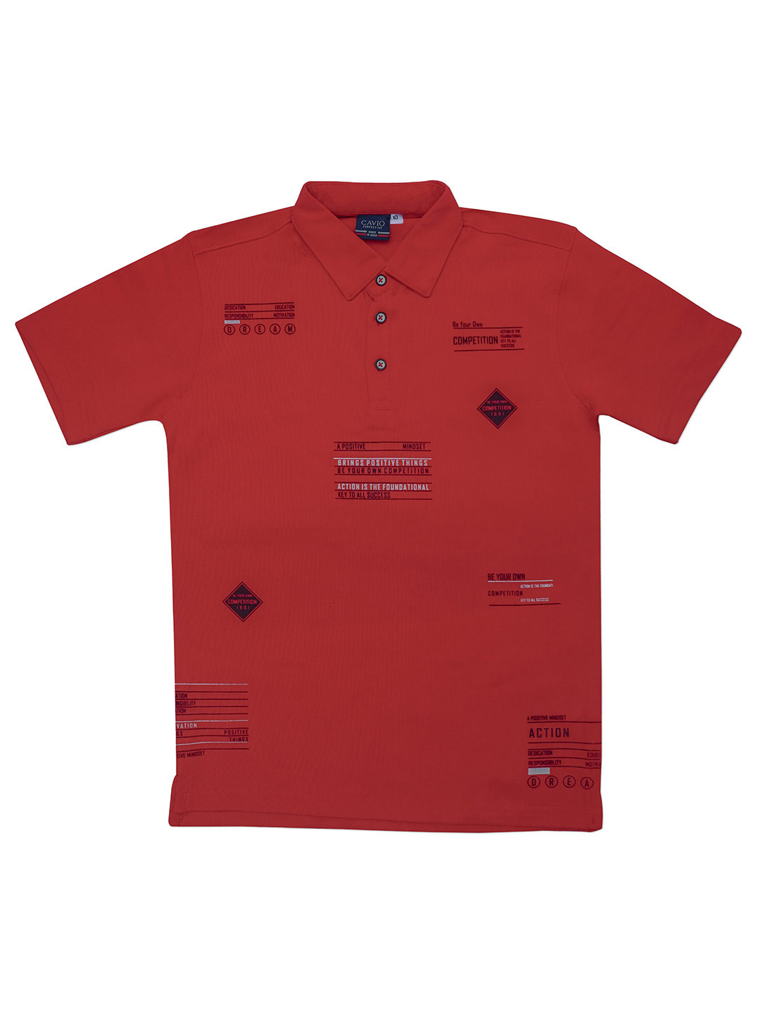 CAVIO Boys Typography Printed Polo Collar Pure Cotton T-shirt