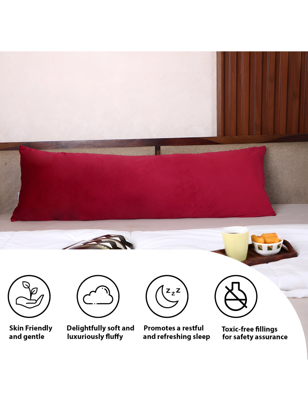 Dormyo Red Solid Faux Velvet Breathable Firm Fibre Maternity Pillow-38 x 22.8 x 134 cm