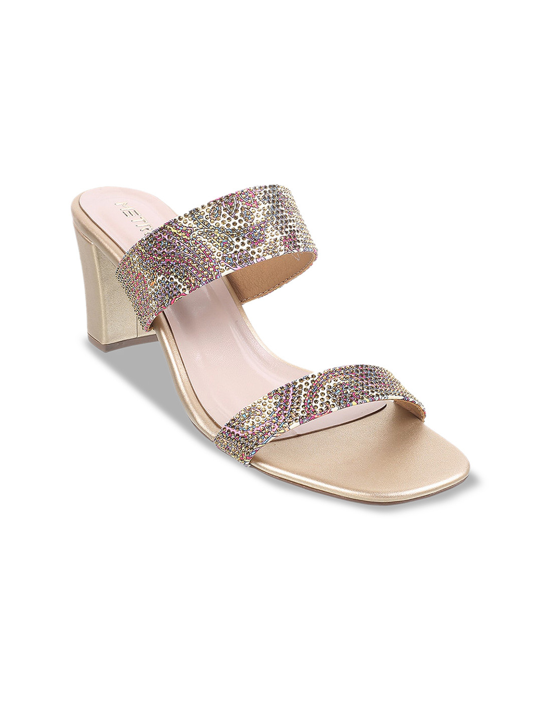 Metro Two Strap Embellished Block Heels