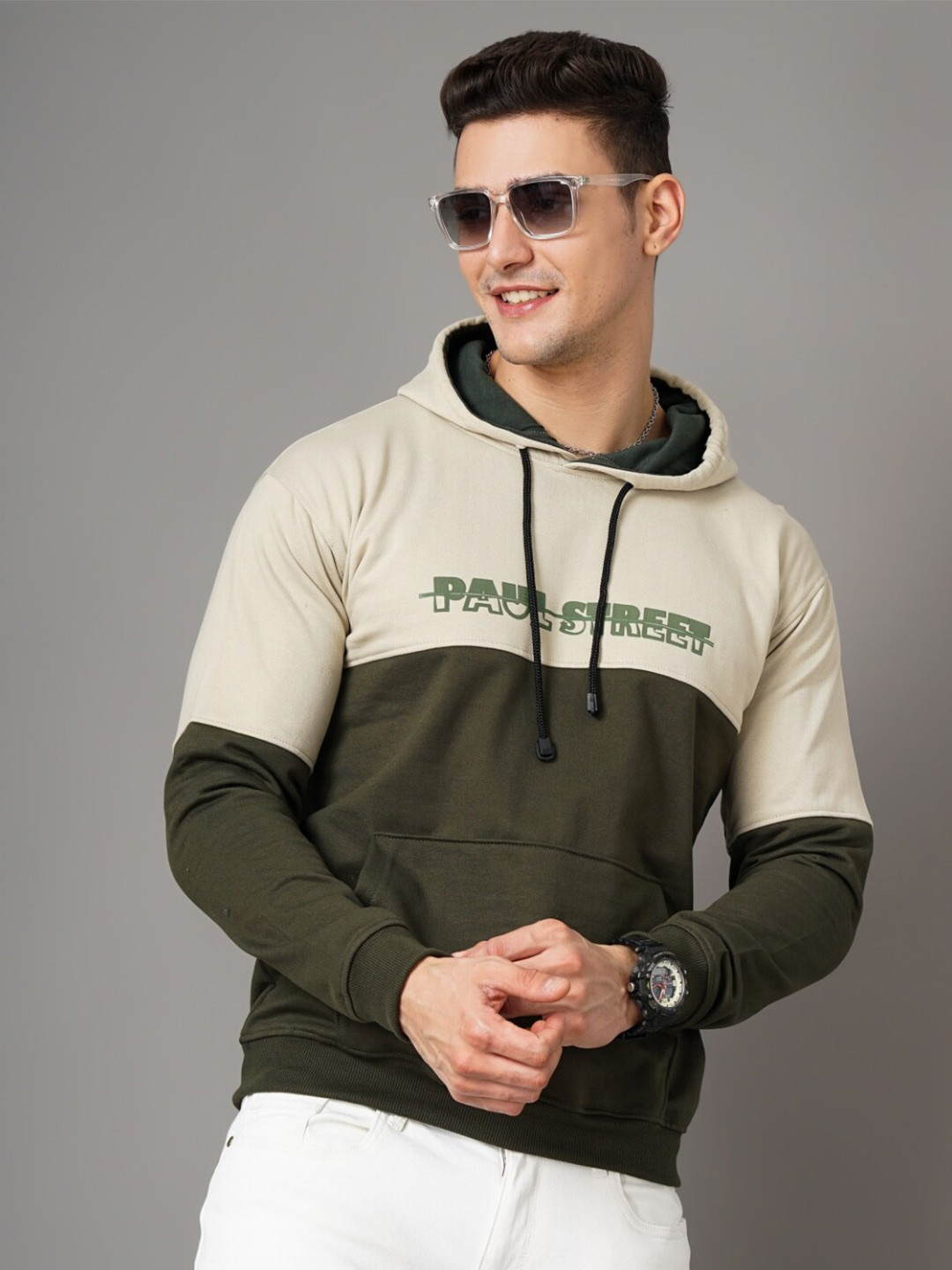 PAUL STREET Colourblocked Pullover Hooded Sweatshirt