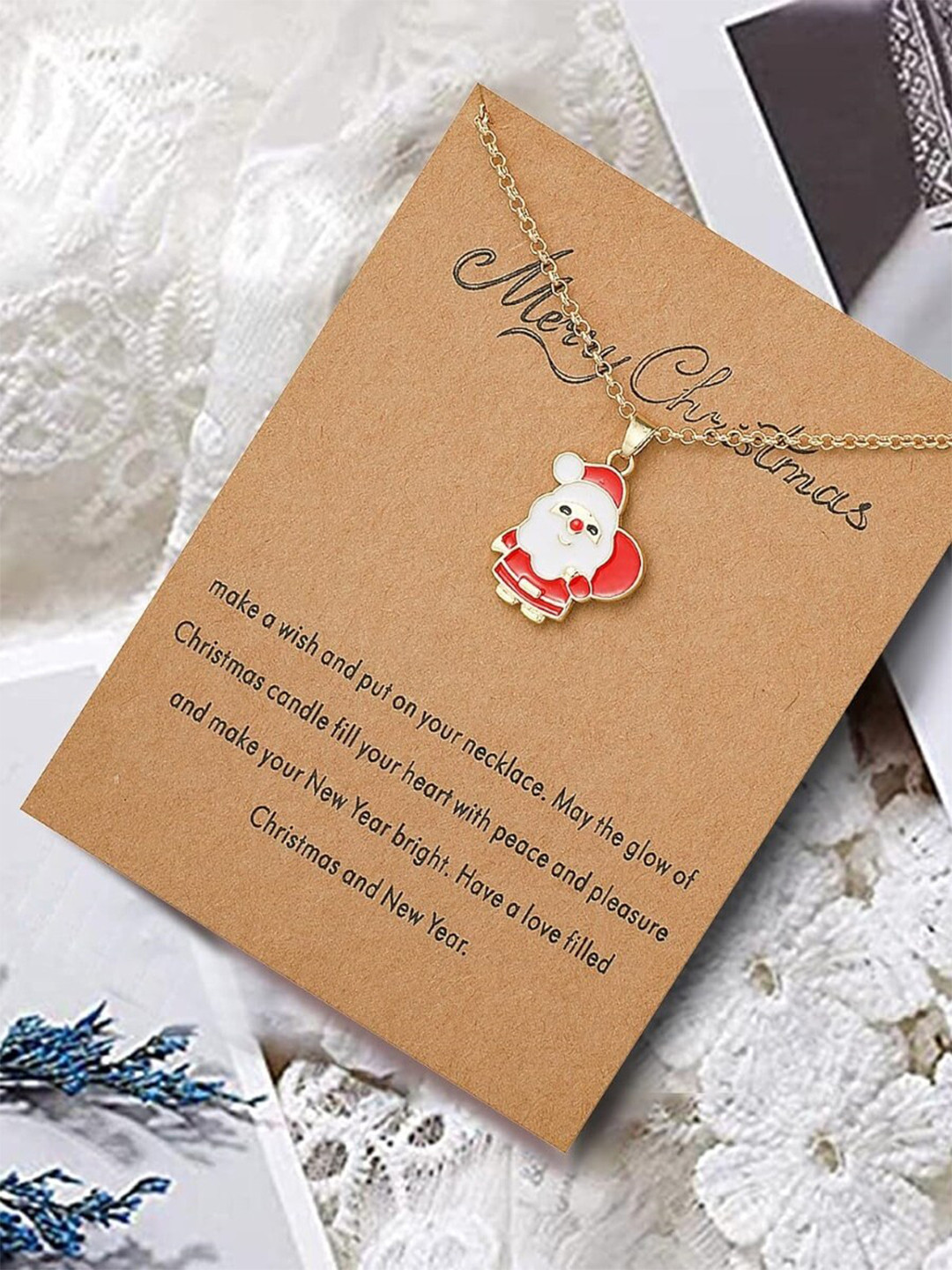 EL REGALO Enamelled  Santa Pendant With Chain