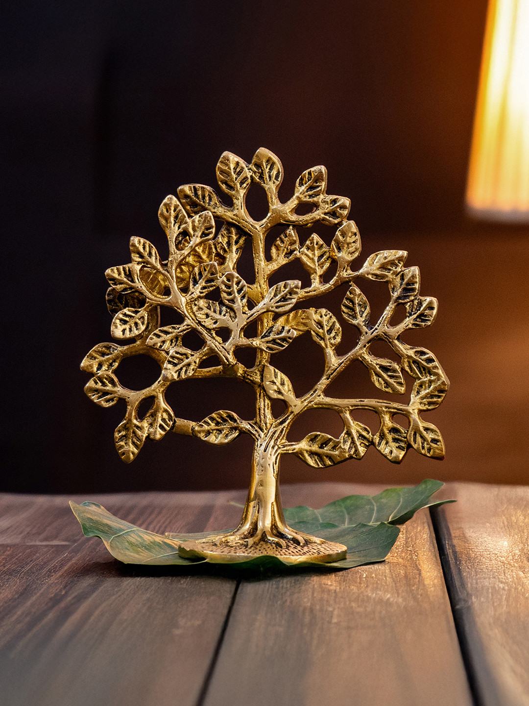 The Advitya Kalpavriksha Tree Gold Brass Metallic Prayer Room Small Showpiece - 6.5 Inches