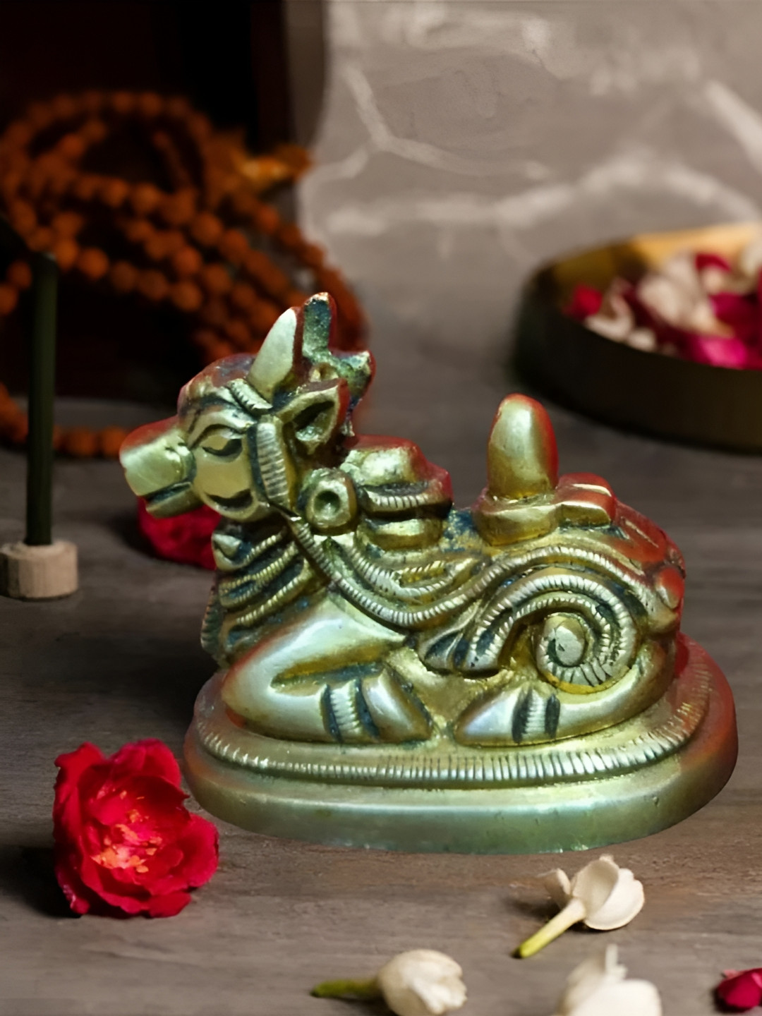 The Advitya Brass Nandi With Shivling Idol Showpiece