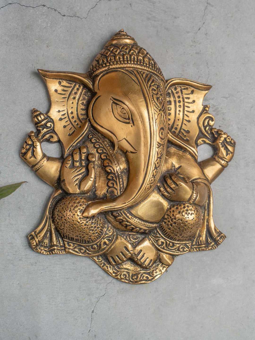 The Advitya Lord Ganesha Gold Brass Metallic Prayer Room Small Showpiece - 8.8 Inches